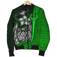 Pohnpei Micronesia Men's Bomber Jackets Green - Turtle With Hook - Polynesian Pride