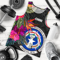Northern Mariana Islands Men's Tank Top - Saipan Hibiscus Polynesian Pattern Black - Polynesian Pride