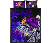 Kanaka Maoli (Hawaiian) Quilt Bed Set, Polynesian Pineapple Banana Leaves Turtle Tattoo Purple Purple - Polynesian Pride