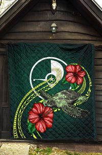 Yap Polynesian Premium Quilt - Green Turtle Hibiscus - Polynesian Pride