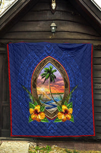 Guam Premium Quilt - Guam Coat Of Arms Hibiscus - Polynesian Pride