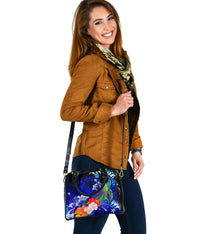 Tahiti Shoulder Handbag - Humpback Whale with Tropical Flowers (Blue) - Polynesian Pride
