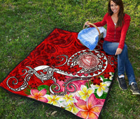 American Samoa Polynesian Premium Quilt - Turtle Plumeria (Red) - Polynesian Pride