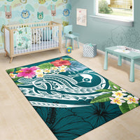 YAP Polynesian Area Rug - Summer Plumeria (Turquoise) - Polynesian Pride