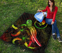 Yap Polynesian Premium Quilt - Turtle With Blooming Hibiscus Reggae - Polynesian Pride