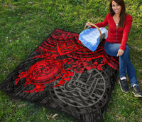 Tahiti Polynesian Premium Quilt - Tahiti Flag & Red Turtle Hibiscus - Polynesian Pride