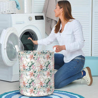 Tropical Pattern With Orchids Leaves And Gold Chains Hawaii Laundry Basket AH - Polynesian Pride