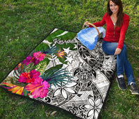 Kosrae Premium Quilt White - Turtle Plumeria Banana Leaf - Polynesian Pride