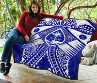 Guam Polynesian Premium Quilt - Guam White Seal with Polynesian Tattoo Ver 02 - Polynesian Pride