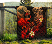 Guam Polynesian Premium Quilt - Plumeria Flowers And Waves - Polynesian Pride