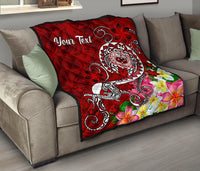 Samoa Custom Personalised Premium Quilt - Turtle Plumeria (Red) - Polynesian Pride
