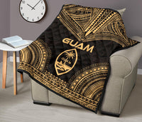 Guam Premium Quilt - Guam Coat Of Arms Polynesian Chief Gold Version - Polynesian Pride
