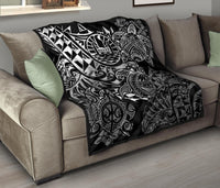 Tahiti Polynesian Premium Quilt - White Turtle Hibiscus Flowing - Polynesian Pride