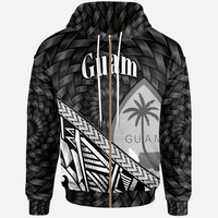 Guam Zip Hoodie Black Tapa Patterns With Bamboo Unisex Black - Polynesian Pride