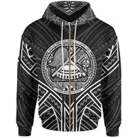 American Samoa Zip Hoodie American Samoa Seal Black Tribal Patterns Unisex Black - Polynesian Pride