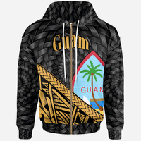 Guam Zip Hoodie Gold Tapa Patterns With Bamboo Unisex Black - Polynesian Pride
