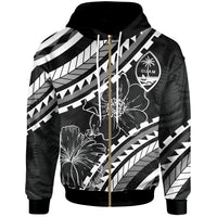 Guam Zip Hoodie Palm Leaf Texture Black Unisex Black - Polynesian Pride