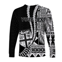 (Custom Personalised) Fiji Long Sleeve Shirt Masi Tapa Patterns Black Style LT6 - Polynesian Pride