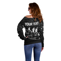 Personalised New Zealand Football Ferns Off Shoulder Sweater Women's World Cup 2023 Tribal Koru Pattern LT7 - Polynesian Pride
