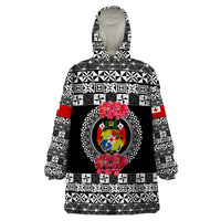 (Custom Personalised) Tonga Emancipation Day Wearable Blanket Hoodie Independence Day - Simple Ngatu Heilala Flower - Black LT8 Unisex One Size - Polynesian Pride