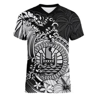 Polynesian Tahiti Island Women V Neck T Shirt The Wave of Water - Black LT9 - Polynesian Pride