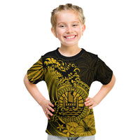 Polynesian Tahiti Island Kid T Shirt The Wave of Water - Gold LT9 Youth XL Size14 - Polynesian Pride
