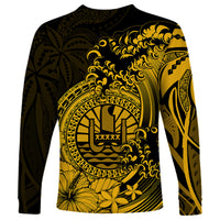 Polynesian Tahiti Island Long Sleeve Shirt The Wave of Water - Gold LT9 - Polynesian Pride