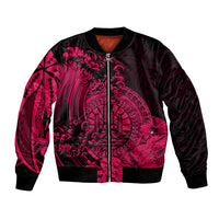 Polynesian Tahiti Island Bomber Jacket The Wave of Water - Pink LT9 Unisex Pink - Polynesian Pride