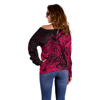 Polynesian Tahiti Island Off Shoulder Sweater The Wave of Water - Pink LT9 - Polynesian Pride