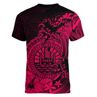 Polynesian Tahiti Island Women V Neck T Shirt The Wave of Water - Pink LT9 - Polynesian Pride