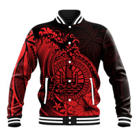 Polynesian Tahiti Island Baseball Jacket The Wave of Water - Red LT9 Unisex Red - Polynesian Pride