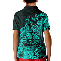 Polynesian Tahiti Island Kid Polo Shirt The Wave of Water - Turquoise LT9 - Polynesian Pride