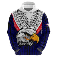 American Samoa Hoodie Bald Eagle with Polynesian Pattern LT9 Zip Hoodie Blue - Polynesian Pride