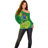 Cook Island Off Shoulder Sweater Polynesian Floral Tribal LT9 - Polynesian Pride