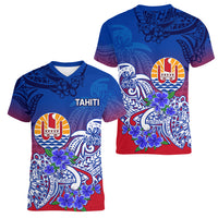 Tahiti Women V Neck T Shirt Polynesian Floral Tribal LT9 Female Blue - Polynesian Pride