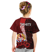 Tahiti Kid T Shirt Polynesian Coat Of Arm With Hibiscus LT9 - Polynesian Pride