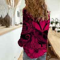 (Custom Personalised) Kakau Polynesian Tribal Hawaiian Turtle with Kanaka Maoli Pink Women Casual Shirt LT9 - Polynesian Pride