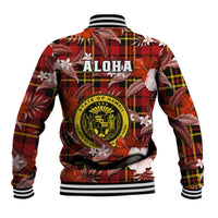 Hawaii State Baseball Jacket Tropical Flowers Mix Tartan Red Version LT14 - Polynesian Pride