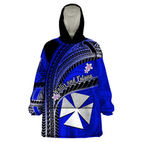 (Custom Personalised) Wallis And Futuna Wearable Blanket Hoodie Plumeria Flowers With Blue Polynesian Pattern LT14 - Polynesian Pride
