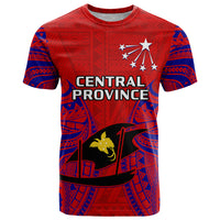 Papua New Guinea T Shirt Central Province Mix Coat Of Arms Polynesian Art LT14 Red - Polynesian Pride