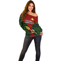 Papua New Guinea Off Shoulder Sweater Chimbu Province Mix Coat Of Arms Polynesian Art LT14 - Polynesian Pride