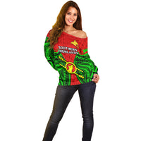 Papua New Guinea Off Shoulder Sweater Southern Highlands Province Mix Coat Of Arms Polynesian Art LT14 - Polynesian Pride
