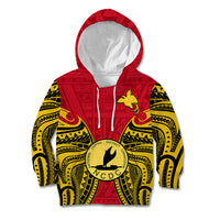Papua New Guinea Kid Hoodie National Capital District Mix Coat Of Arms Polynesian Art LT14 Hoodie Red - Polynesian Pride
