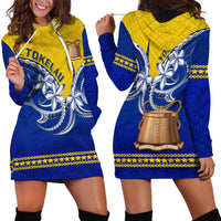 Personalised Tokelau Hoodie Dress Tokelauan Tatau Plumeria Special Style LT14 Blue - Polynesian Pride