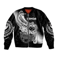 (Custom Personalised) Samoa Sleeve Zip Bomber Jacket Ula Fala Kava Bowl Plumeria Polynesian Black LT14 Unisex Black - Polynesian Pride