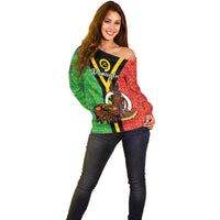 (Custom Personalised) Vanuatu Off Shoulder Sweater Kava Bowl Mix Sand Drawing Flag Style LT14 - Polynesian Pride