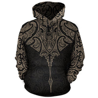 New Zealand Hoodie - Manta Maori Ta Moko Gold Pullover Hoodie Black - Polynesian Pride