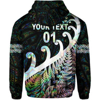 Custom New Zealand Rugby Maori Hoodie Silver Fern Koru Vibes Paua Shell LT8 - Polynesian Pride
