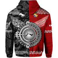 Custom New Zealand Tonga Zip Hoodie Maori and Polynesian Together Black LT8 - Polynesian Pride