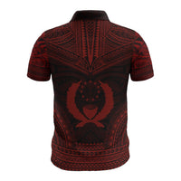 Pohnpei Polo Shirt Pohnpei Flag Polynesian Chief Tattoo Red Version - Polynesian Pride